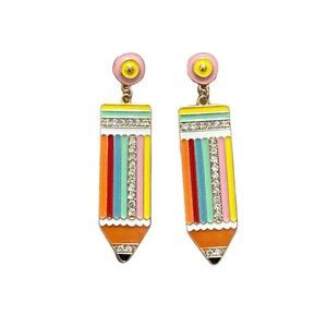 Colorful Pencil Earrings Rhinestones and  Enamel 2.5” long